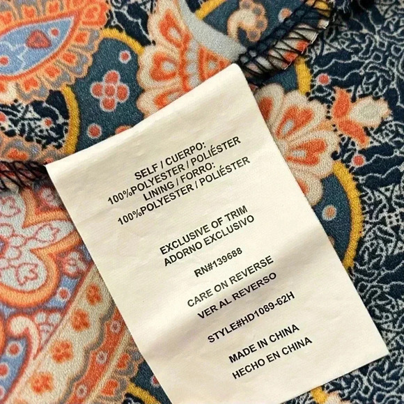 Hint of Mint 3/4 Sleeve Navy Paisley Tunic Top Flowy Boho Hippie Dress Size XL - Picture 5 of 7